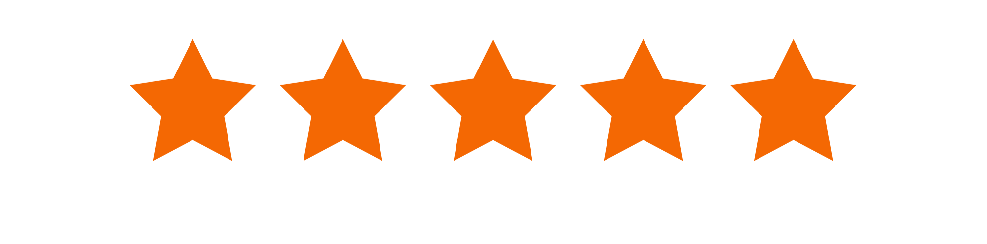 Five orange stars in a row with the word "Rating" above and "Excellent" below.