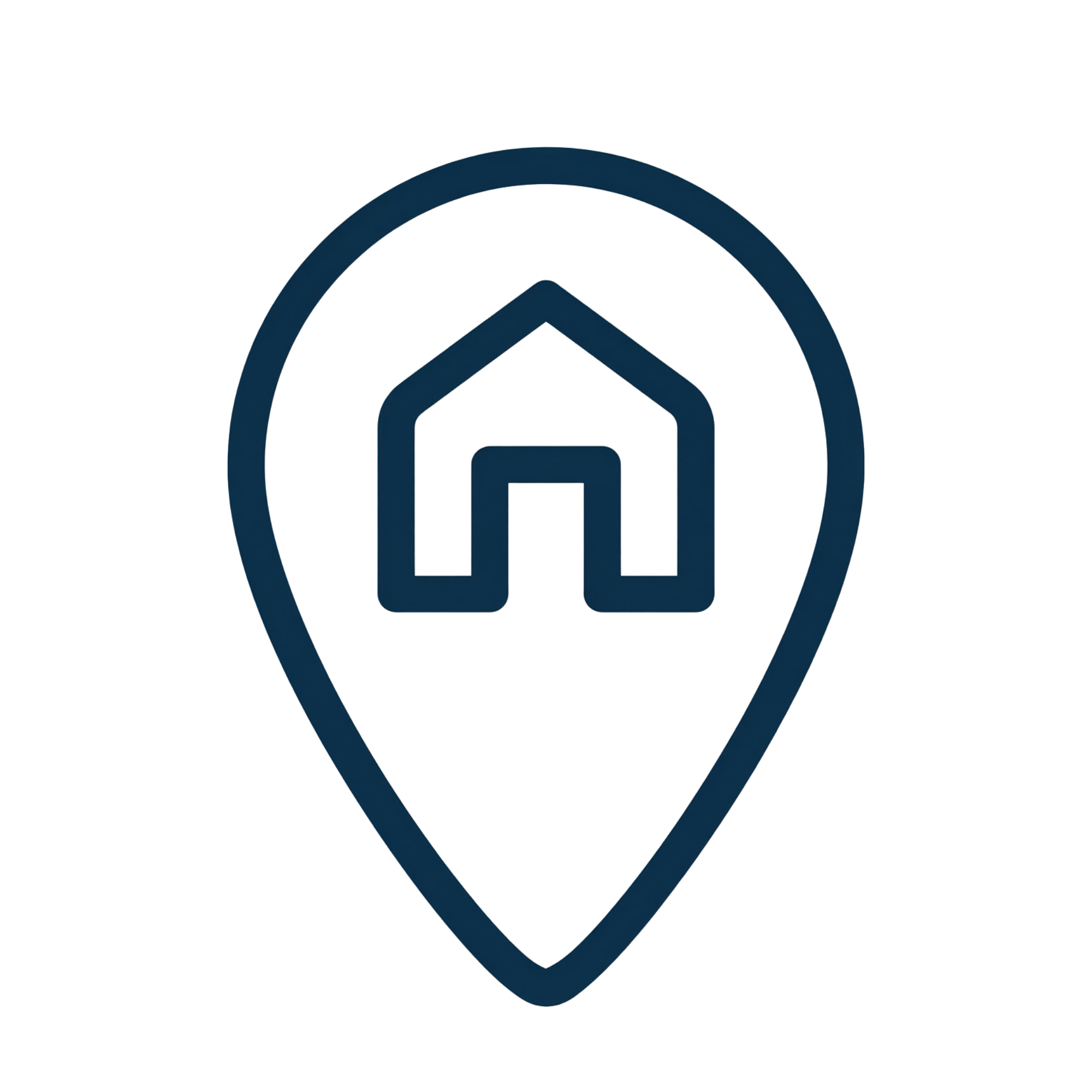 Map pin icon with a house symbol inside, representing location or home.