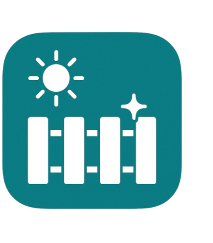 Control panel with five vertical bars of varying heights in blue, gray, and red, featuring a sun icon and a star icon with abstract shapes.