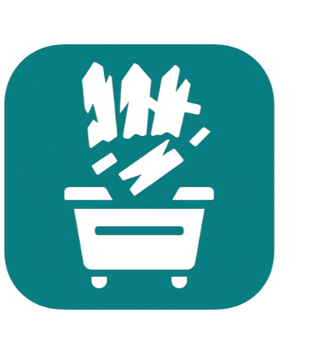 Icon of a shopping cart with colorful vertical lines coming out of it.