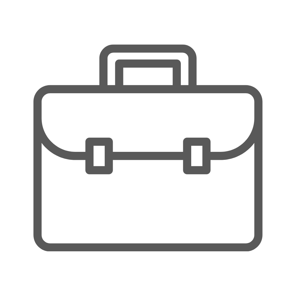 Gray briefcase icon on black background