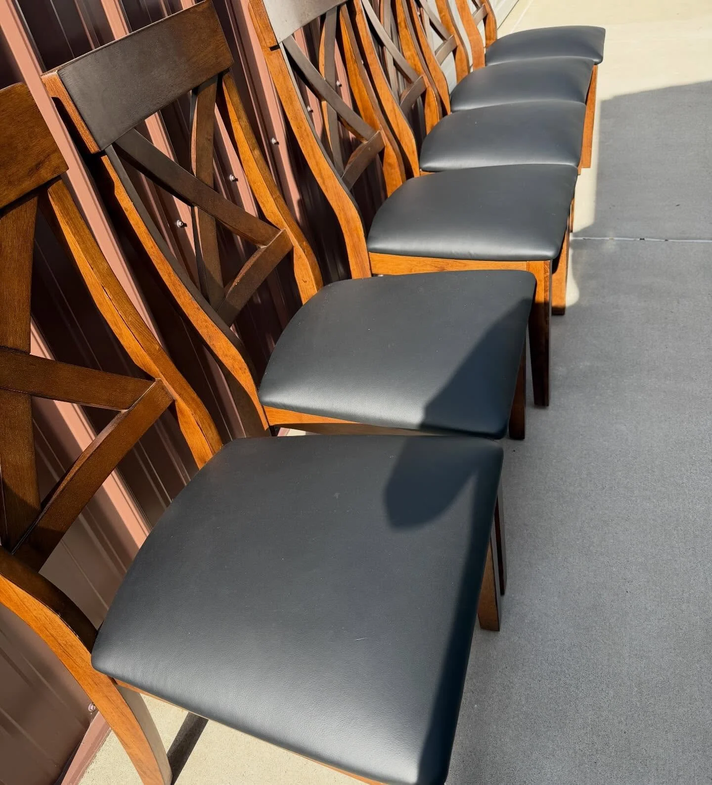 Upholstery is just one of our many services we offer.  New black leather on these dining chairs.  Have a project? Contact us to see how we can be of service to you.  #upholstery #cnc #laser #3dprinting #design