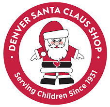 Logo for Santa Claus Shop - Red circle with Santa standing in the middle