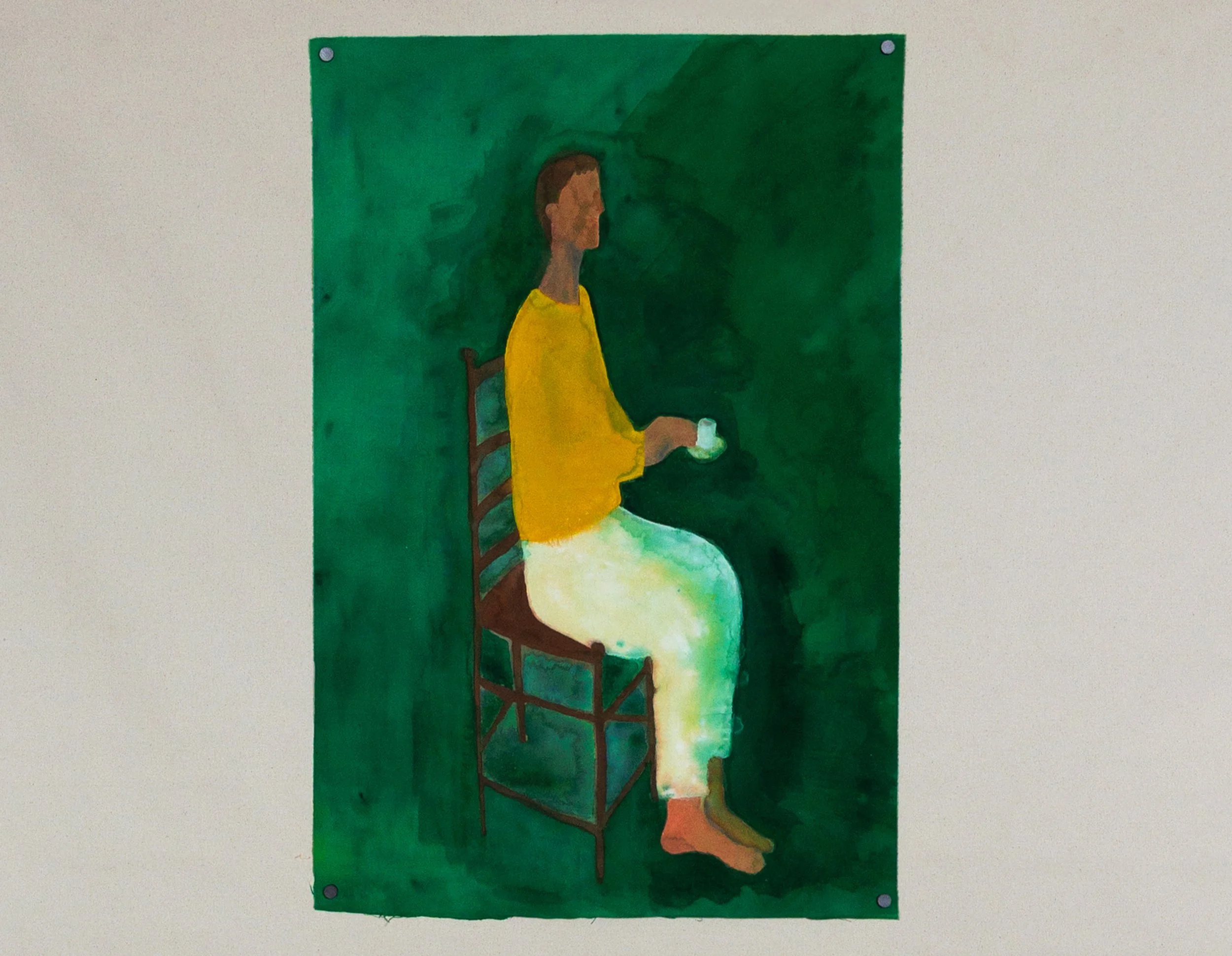 A Seat Before the Table | 20" x 30" gouache, cotton | 2025