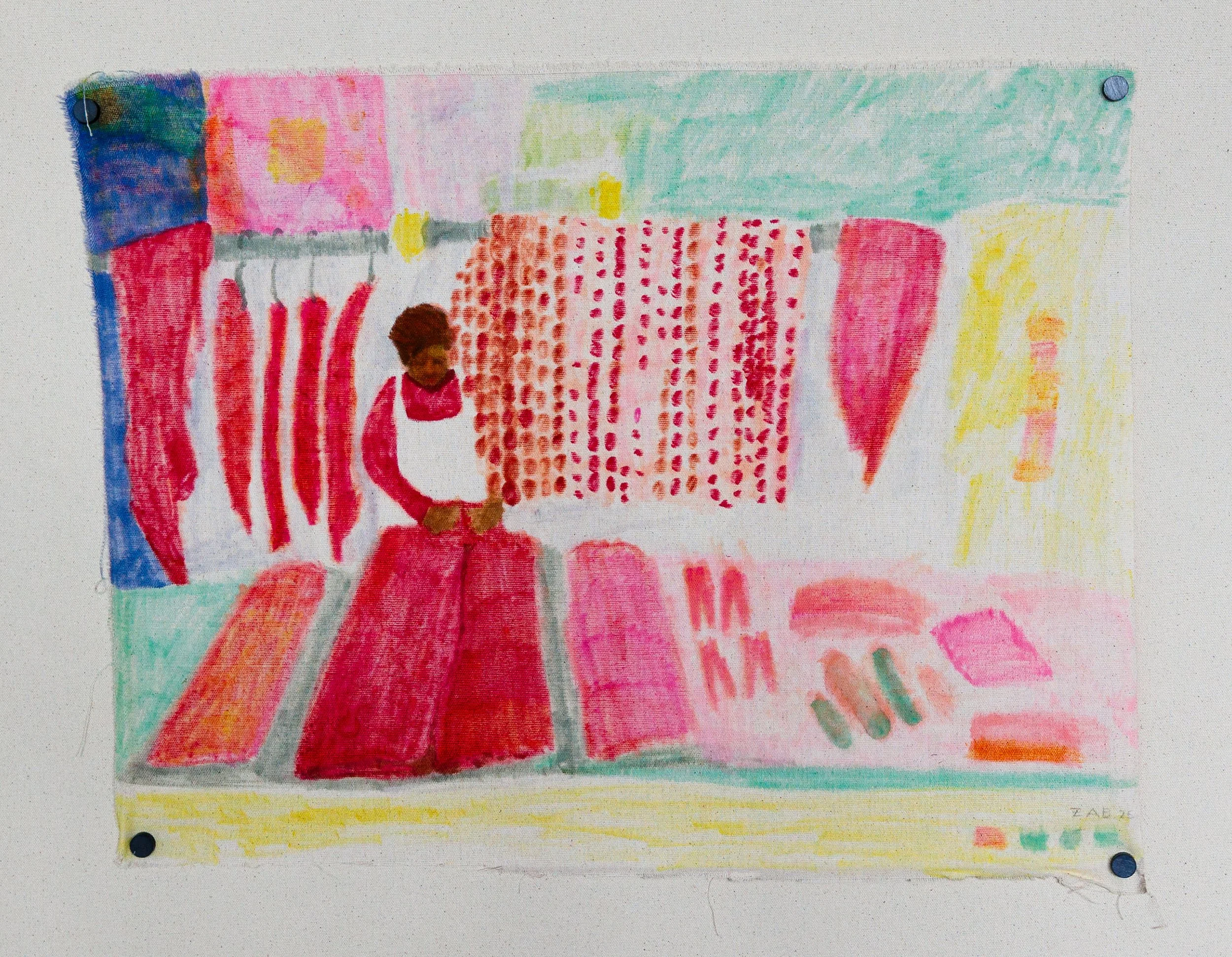 The woman from Mercado 20 de noviembre | 16" x 20" marker, cotton, framed | 2025