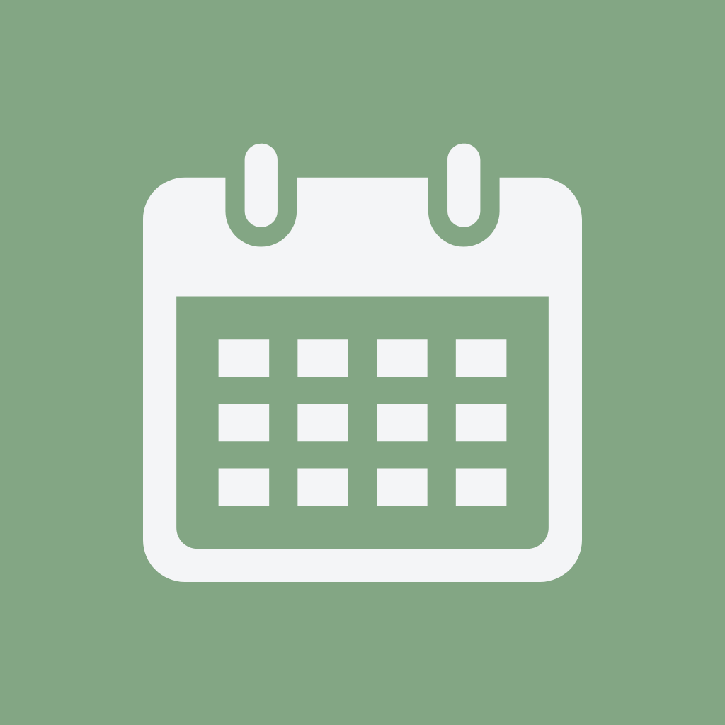 Icon of a calendar on a green background.