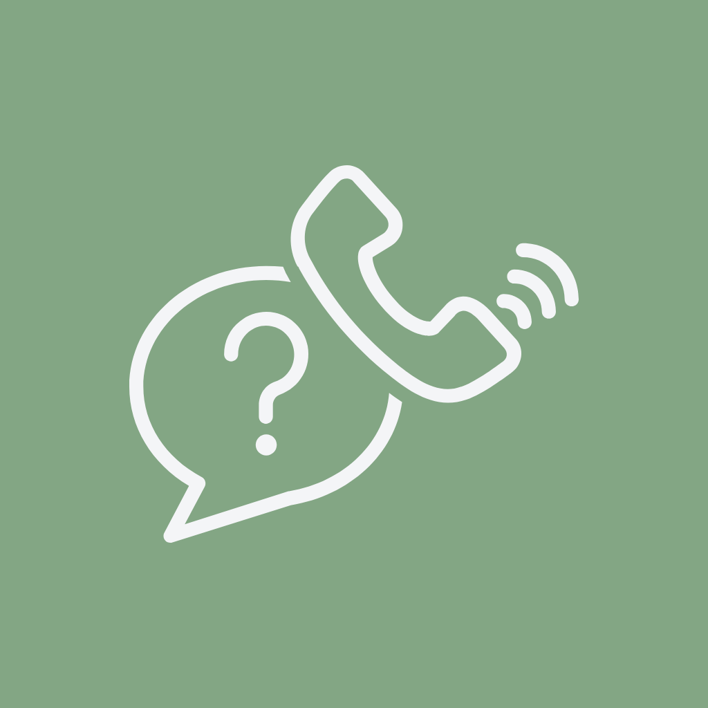 Icon of a speech bubble with a question mark and a phone receiver with signal waves