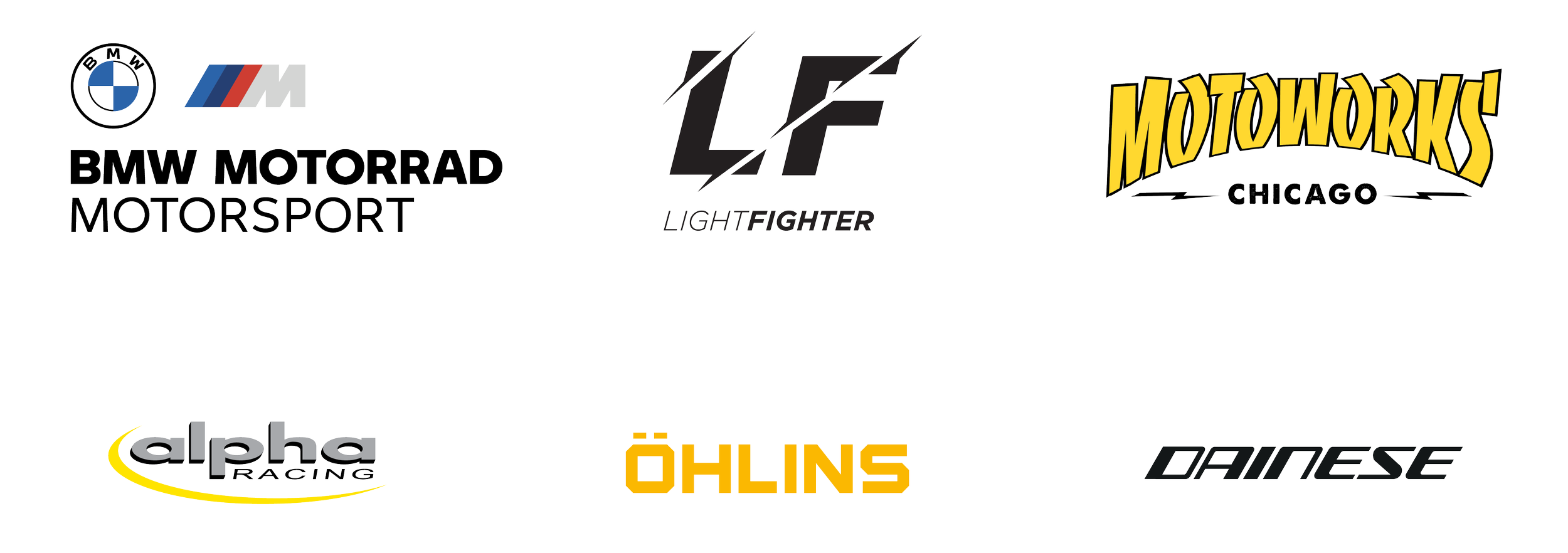 Collage ofg six official OrangeCat Racing partners’ logos, highlighting the team’s key technical and promotional sponsors.