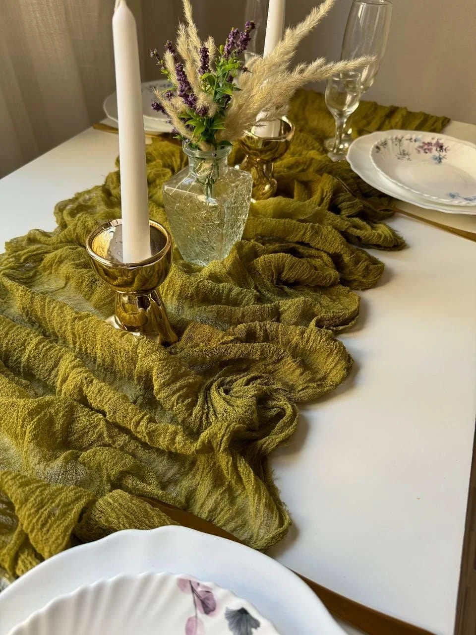 Green Table Runner | cheese Cloth