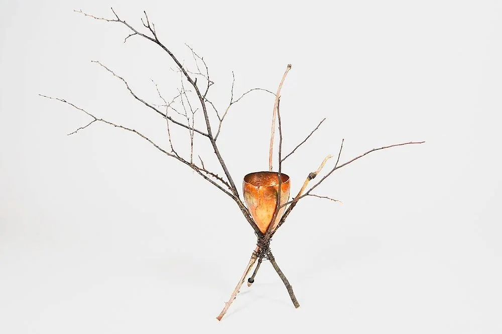 Broken But Still Standing (Copper, Brass, Wood, 24" x 26" X 24" x 4")