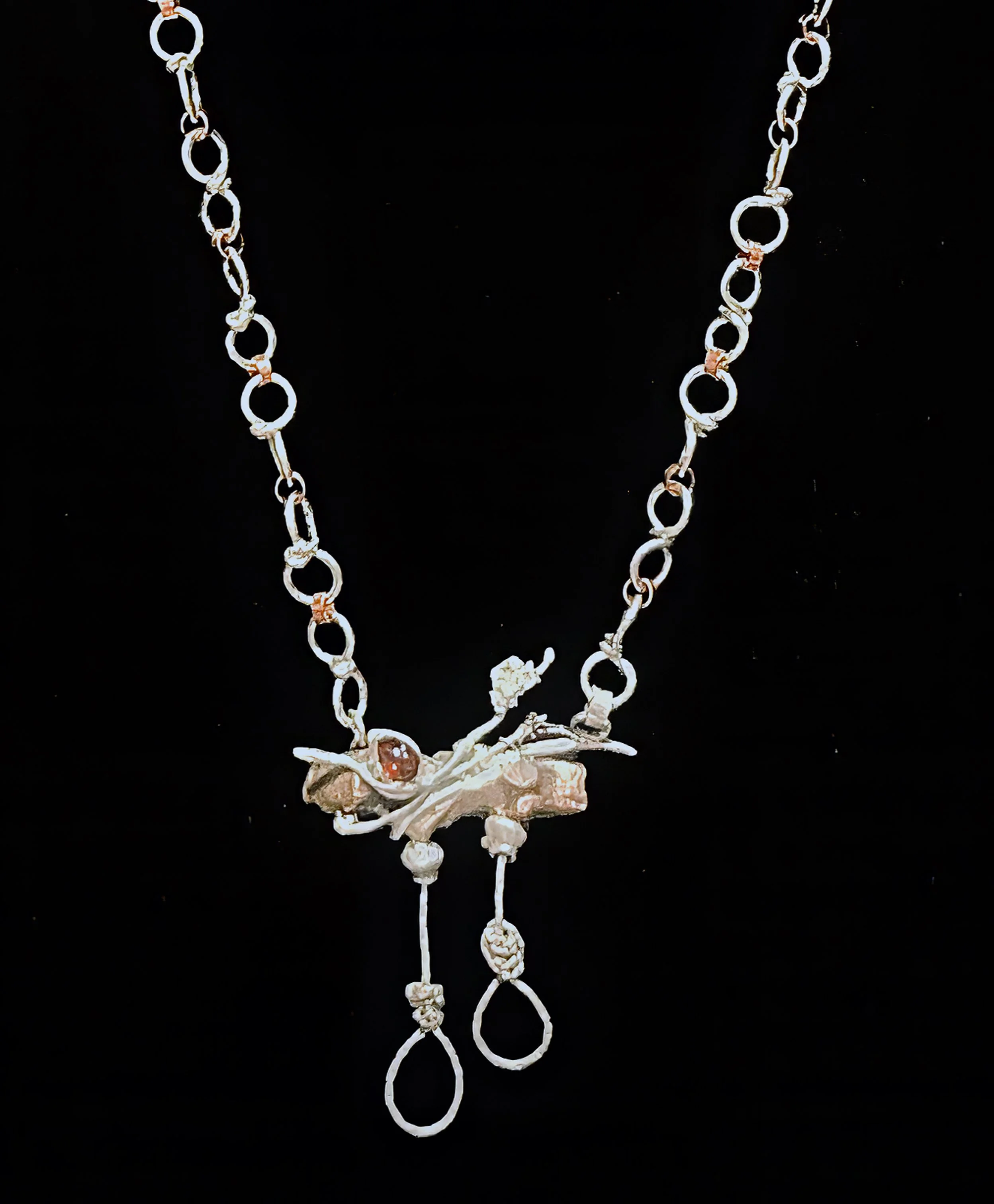"Strange Fruit, Never Again" Bronze, Sterling Silver, Garnet