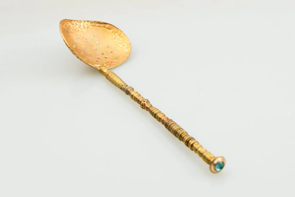 Olive SPOON- Copper,  Blue Topaz Stone 6" x 3"