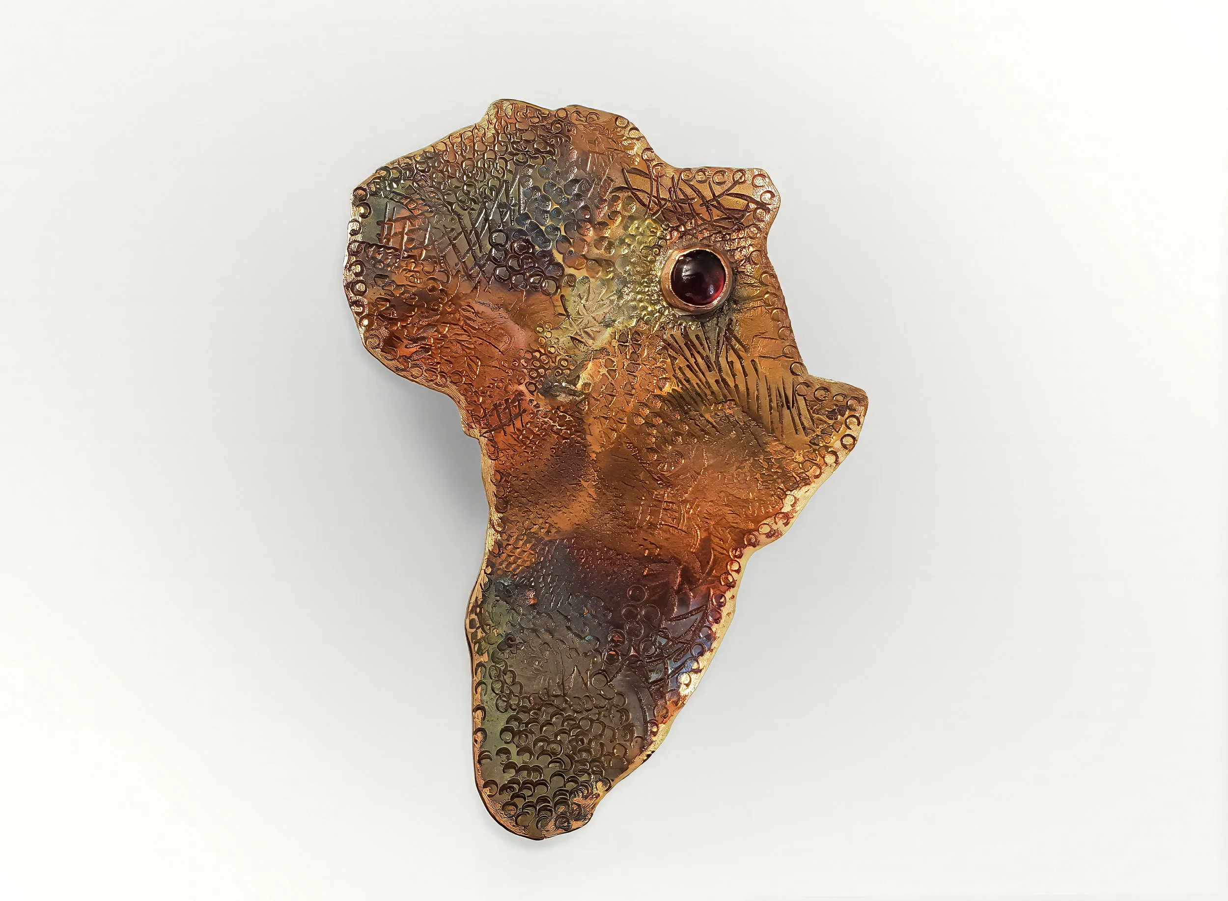 "Ancestral" Copper, Silver, Garnet (2" x 3") Brooches