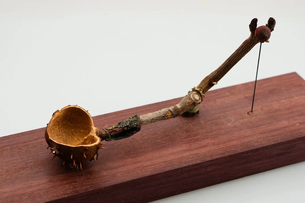  I'm Hungry ( Food Insufficiency) Horse Chestnut,  Wood, Copper, Brass, SImulated gem stones 5"
