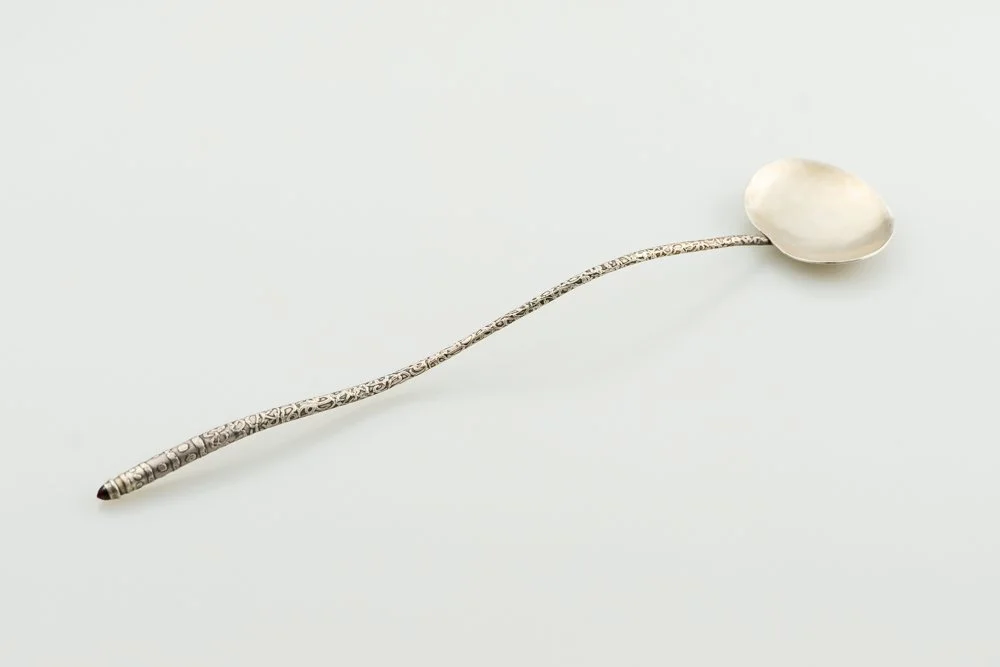 Spoon I - Fine Silver, Sterling Silver, Etched, Garnet 6"