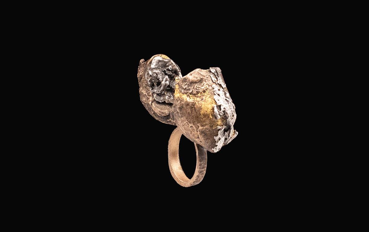 "Hiding Secrets" Bronze Cast/Fabrication, Fine Silver, and Amythest.