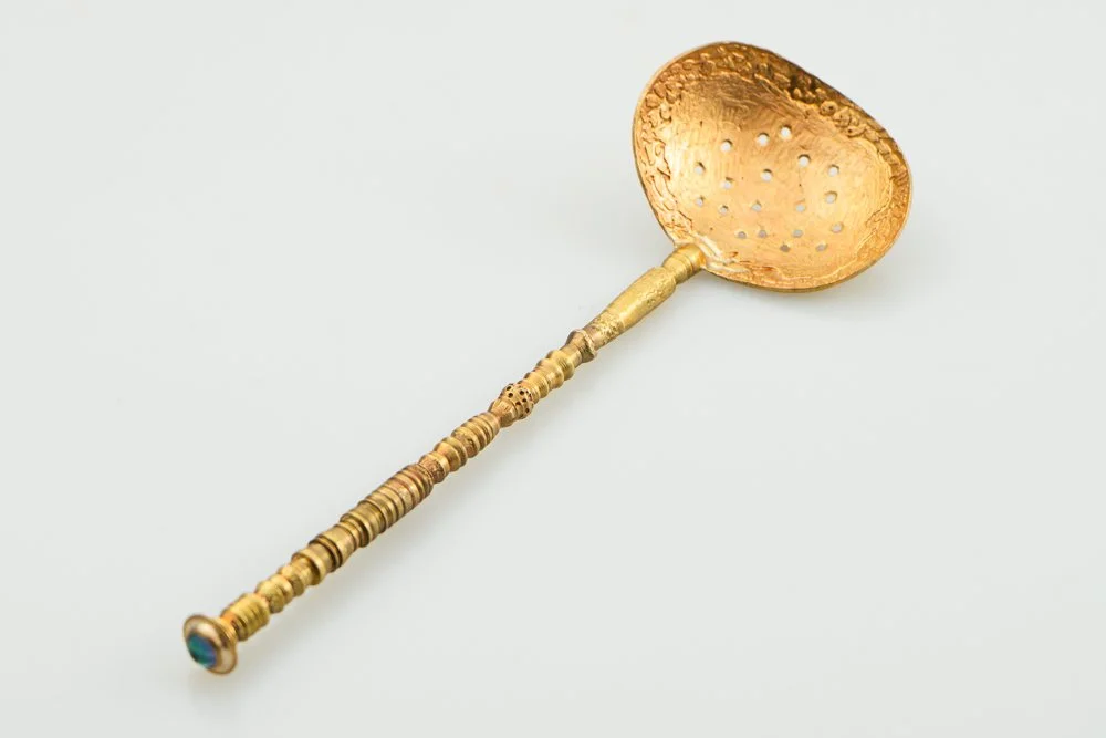 Olive SPOON- Copper,  Blue Topaz Stone 6" x 3"
