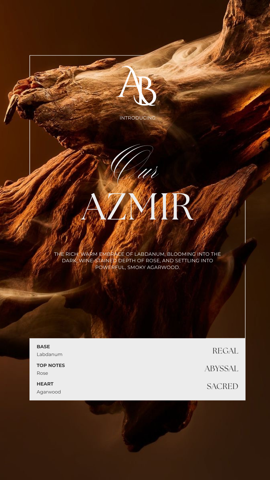 A promotional graphic for a wine called Cult Azmir, showcasing a close-up of a piece of driftwood or rustic wood with text overlaid, including the wine's description and tasting notes.