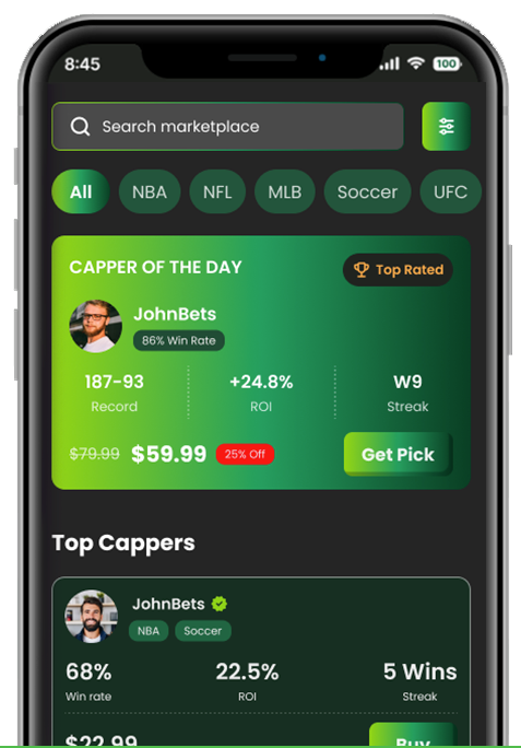 The BetLoop app on a phone featuring a Capper of the Day
