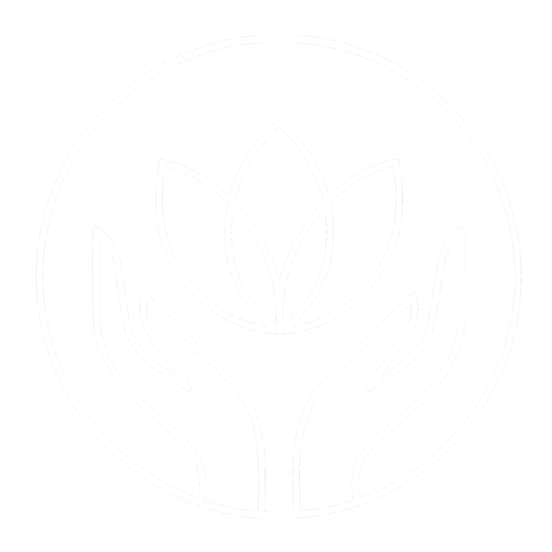 Minimalist black and white line drawing of a formal cannabis leaf within a circular border.
