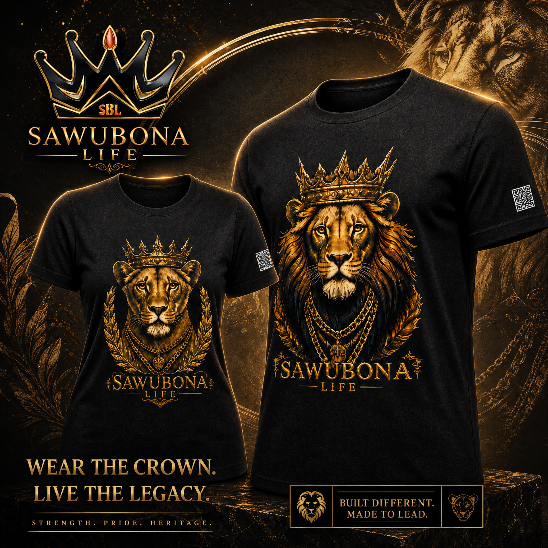 Crowned Majestic Lion & Lioness Unisex Graphic Tees - Affirmation Apparel by Sawubona Life