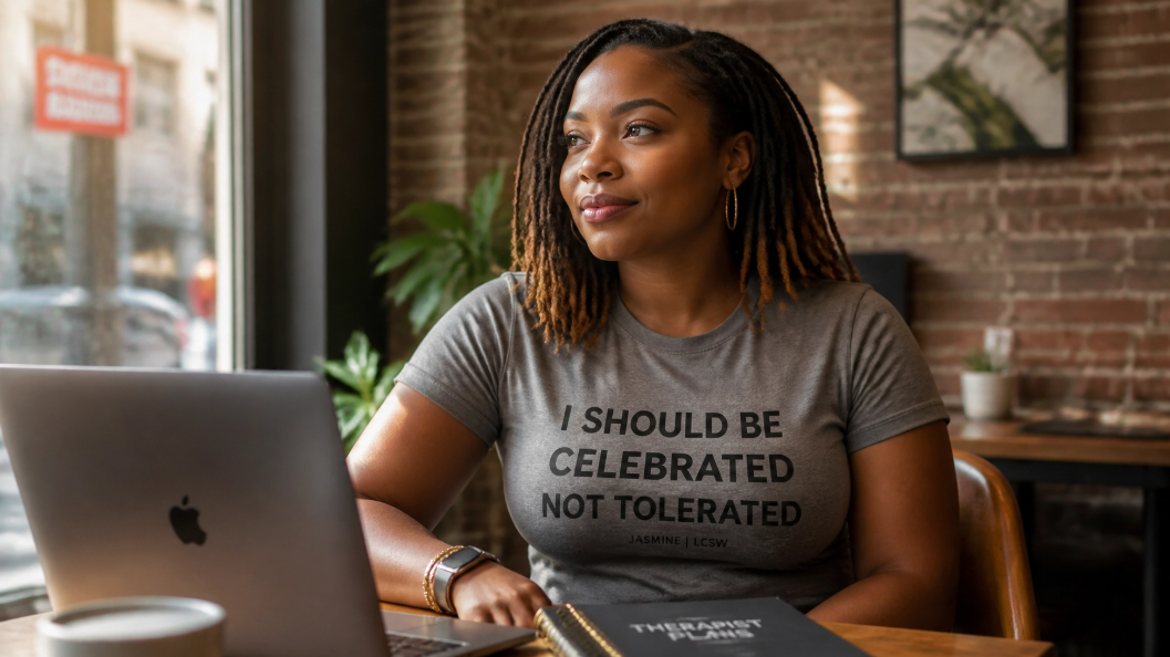 Jasmine Wearing a Celebrated Ladies' Graphic Tee - Affirmation Apparel by Sawubona Life