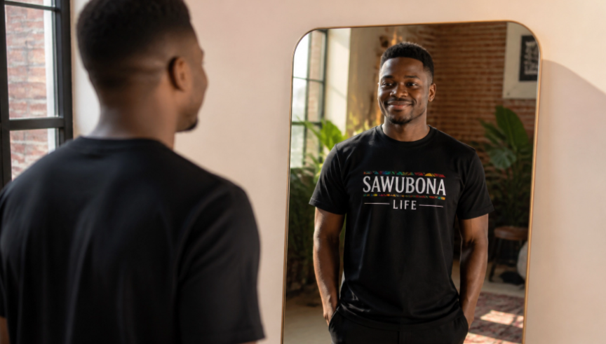 Custom Tribal Sawubona Life Black Unisex T-shirt - Affirmation Apparel by Sawubona Life