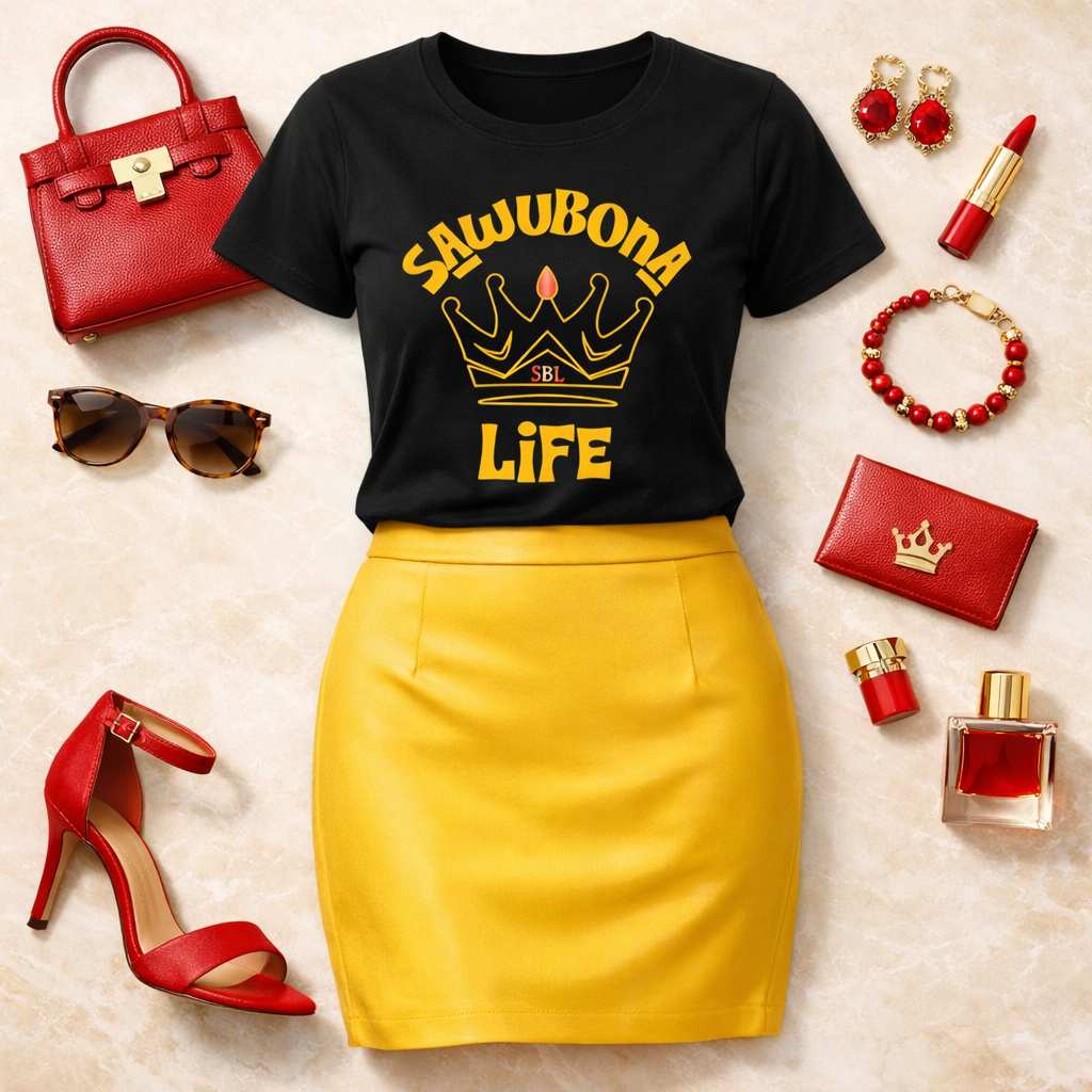 Sawubona Life Crown Black Ladies Graphic Tee - Affirmation apparel by Sawubona Life