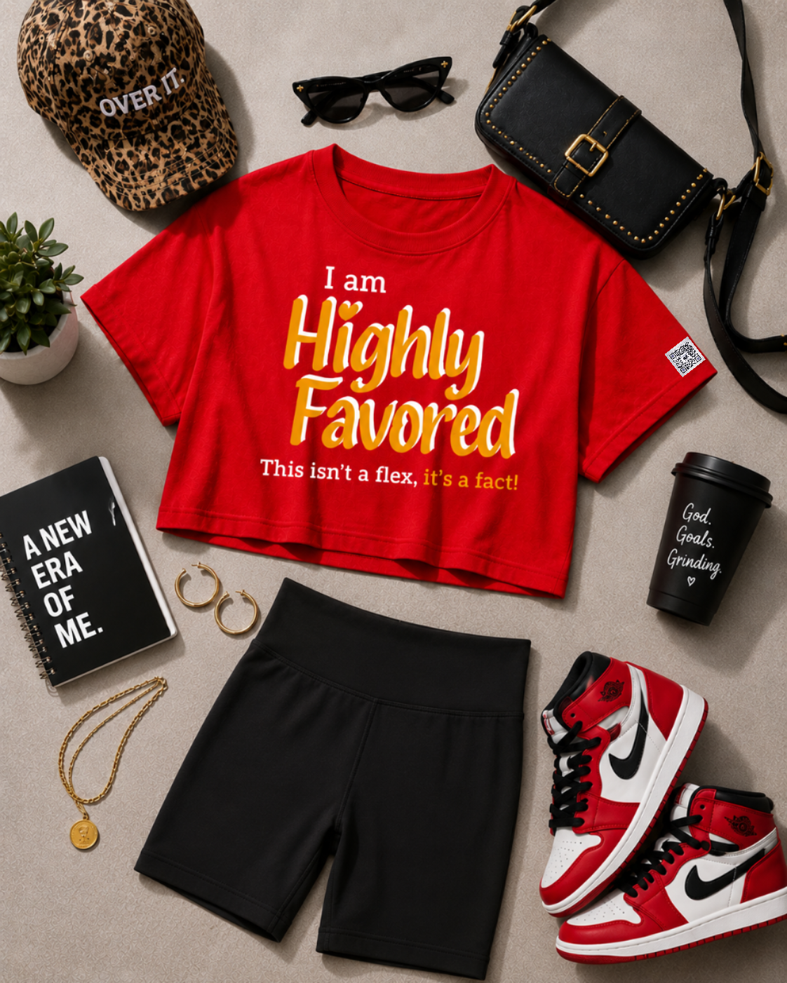 Highly Favored G+W Red Cropped Loose Graphic Tee - Affirmation Apparel by Sawubona Life