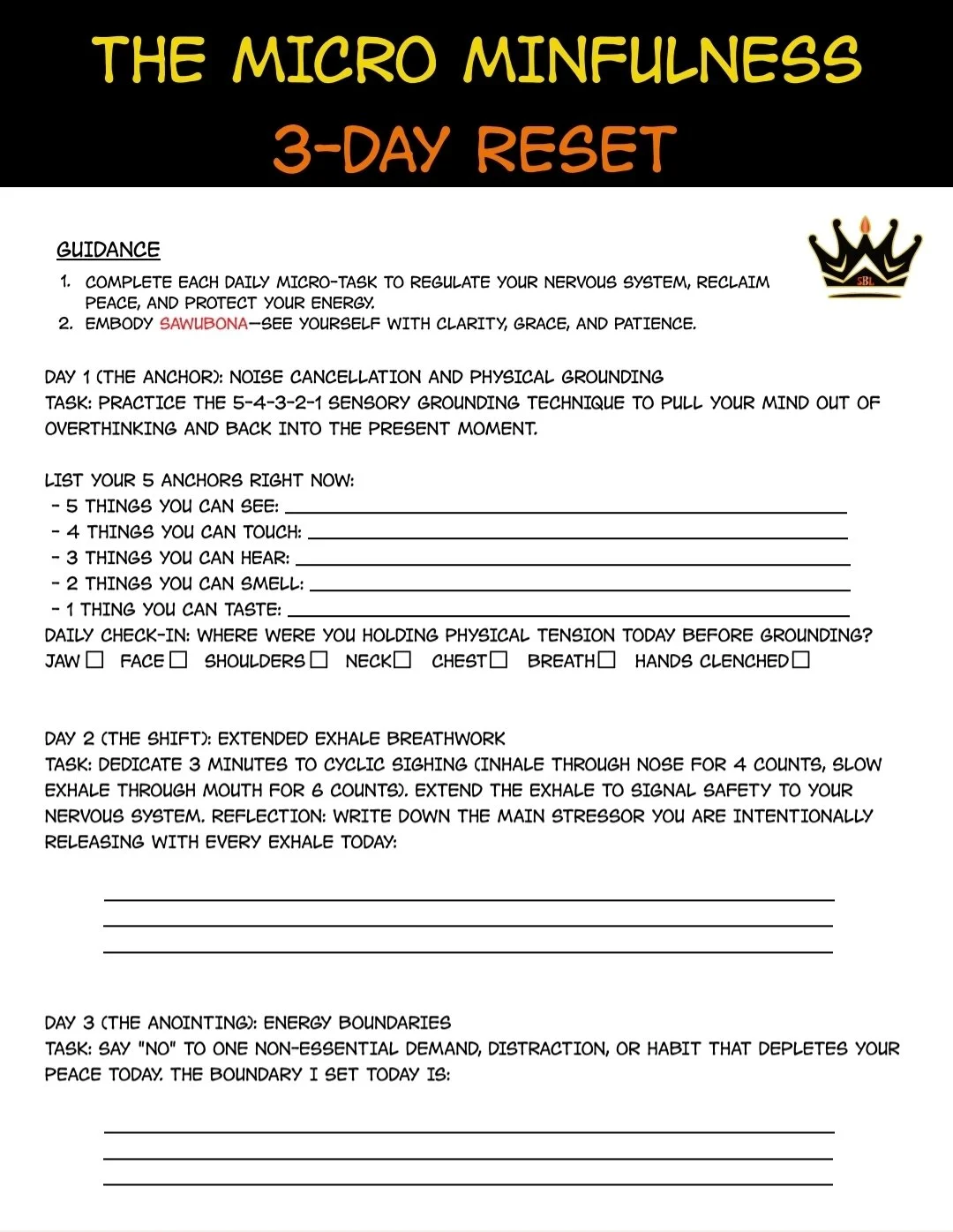 Micro-Mindfulness 3-Day Reset Page 1 - Digital Products by Sawubona Life