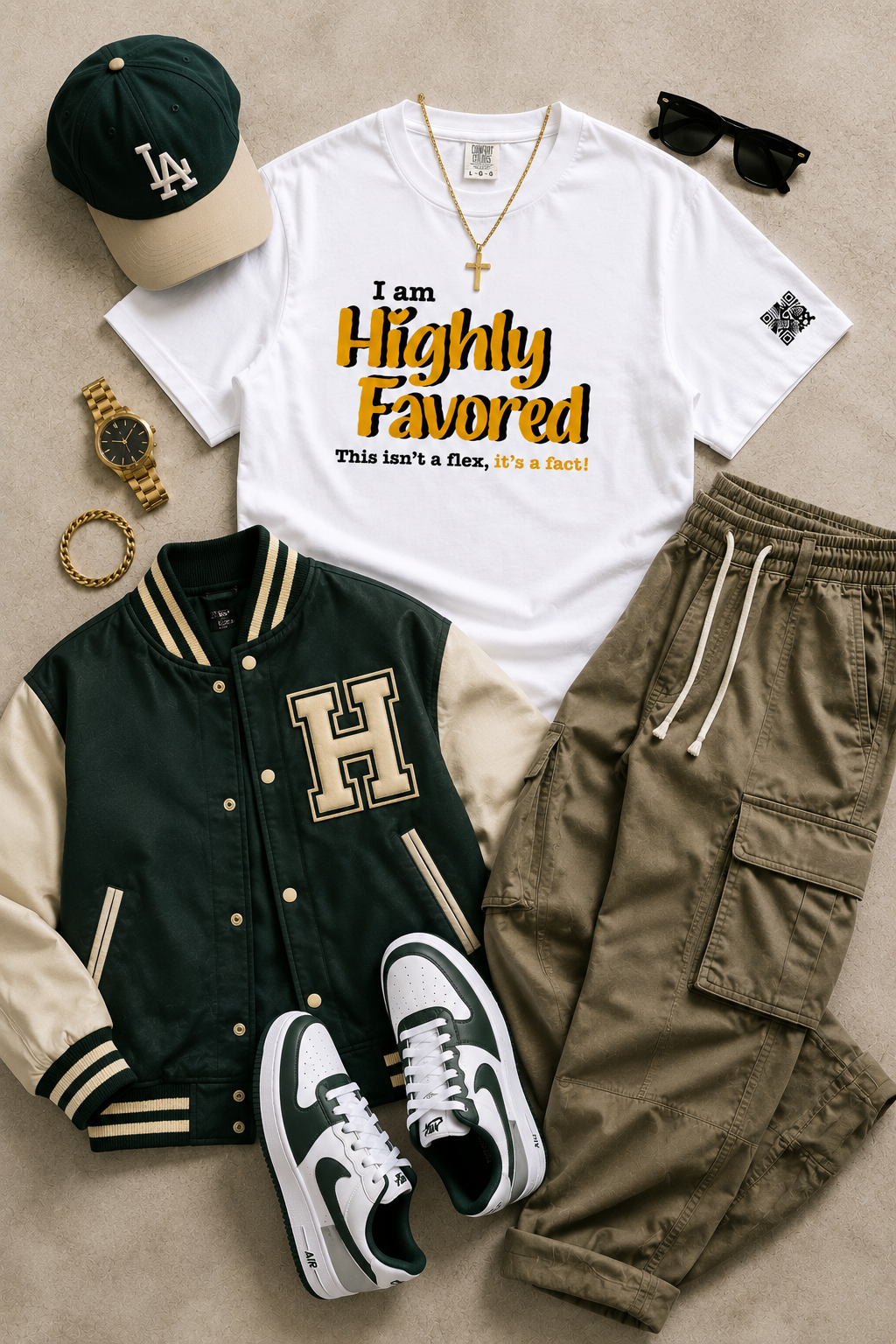 Highly Favored G+B White Unisex Graphic Tee - Affirmation Apparel by Sawubona Life
