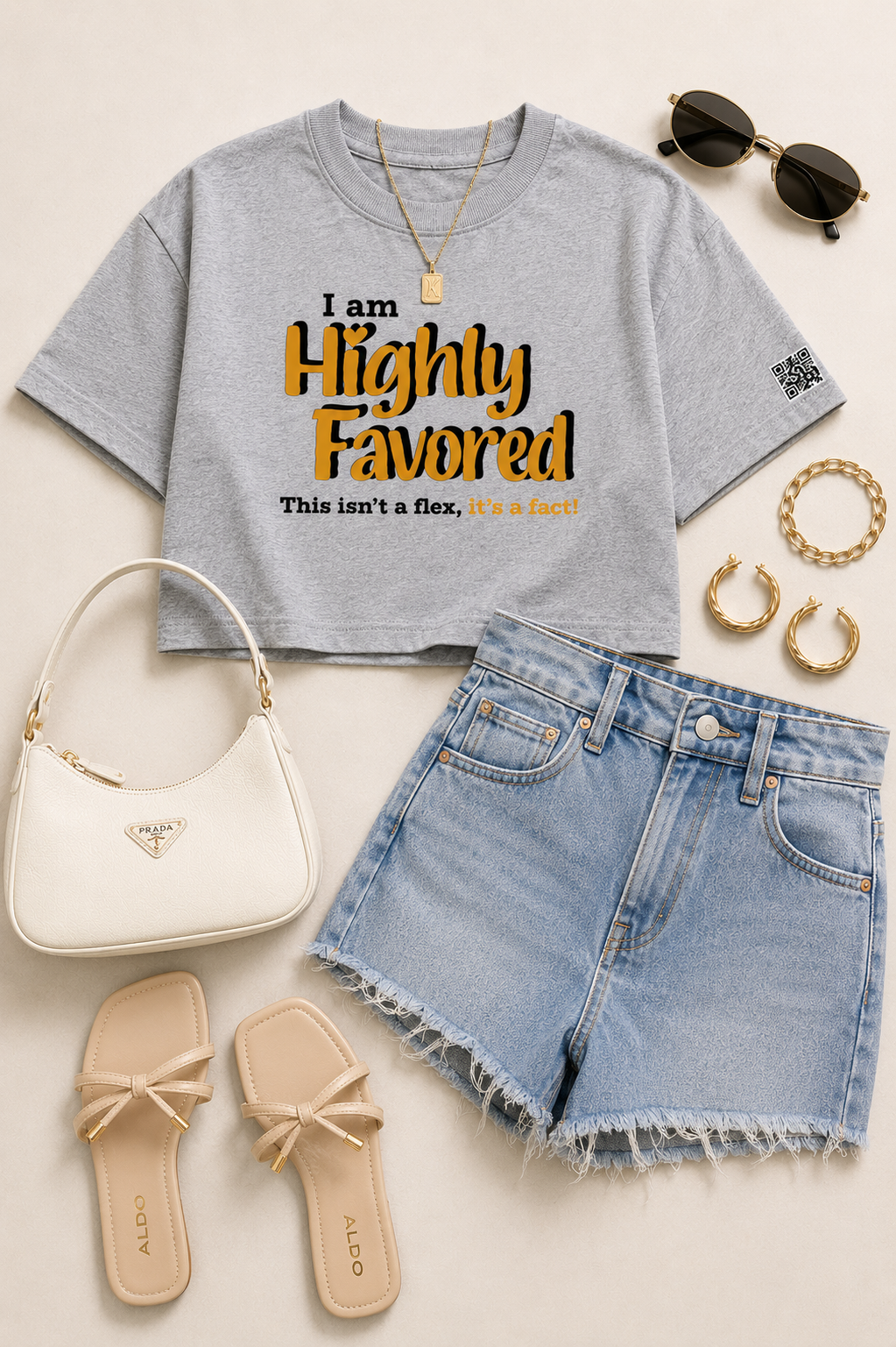 Highly Favored G+B Grey Cropped Loose Graphic Tee - Affirmation Apparel by Sawubona Life