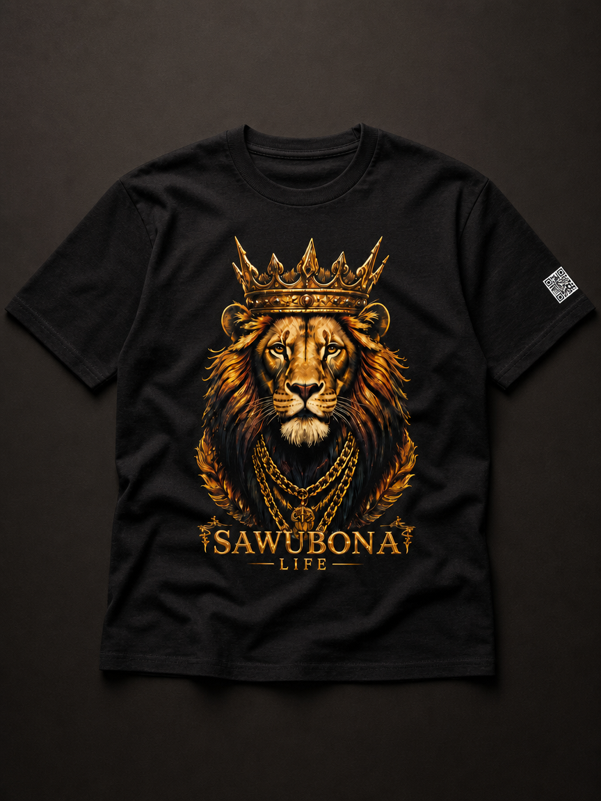 Tagless, 100% Cotton Majestic Lion Unisex Tee - Affirmation Apparel by Sawubona Life