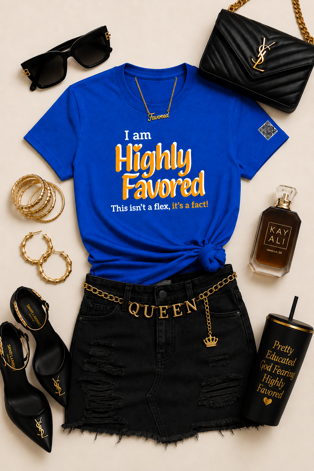 Highly Favored G+W Blue Unisex Graphic Tee - Affirmation Apparel by Sawubona Life