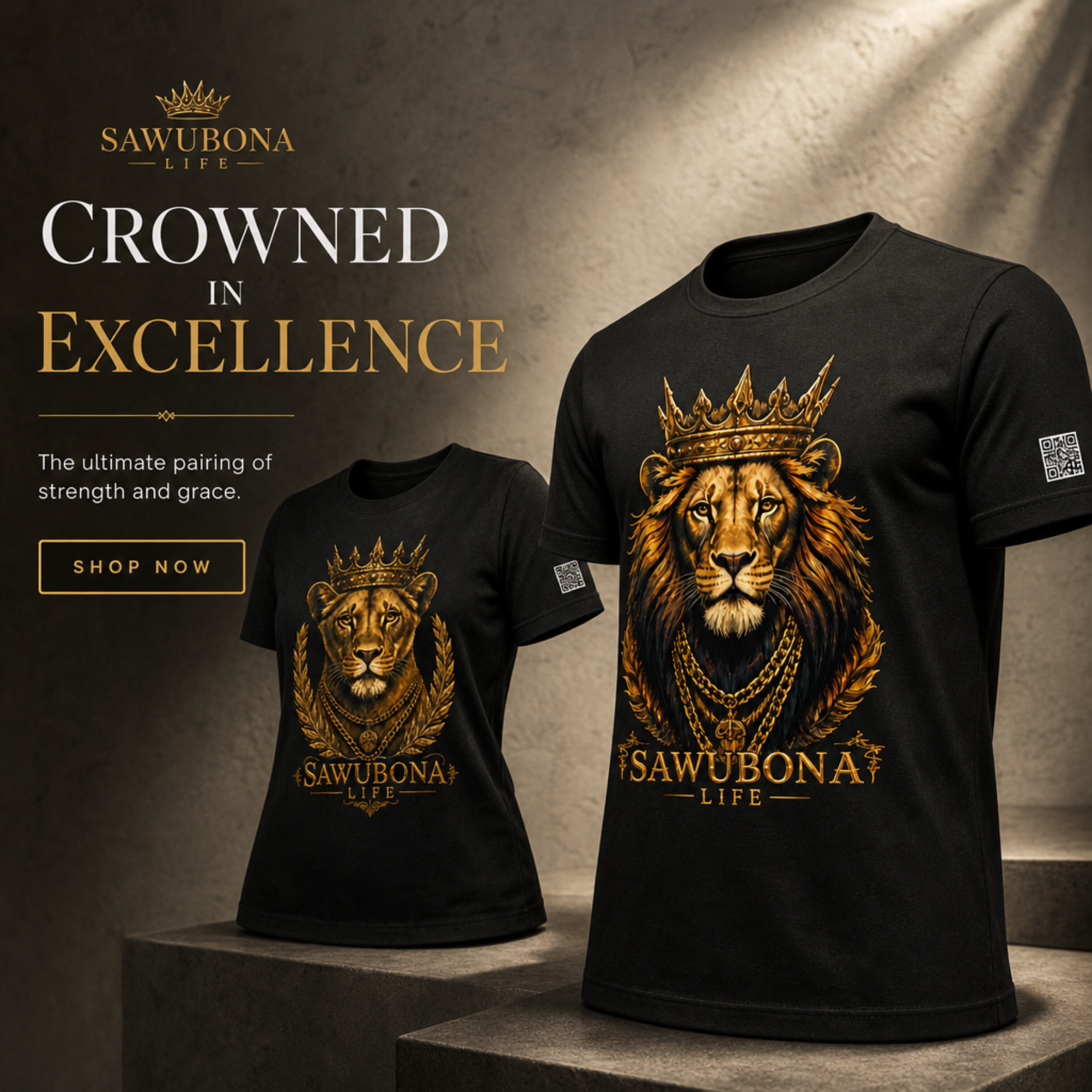 Crowned Majestic Lion & Lioness Unisex Graphic Tees - Affirmation Apparel by Sawubona Life