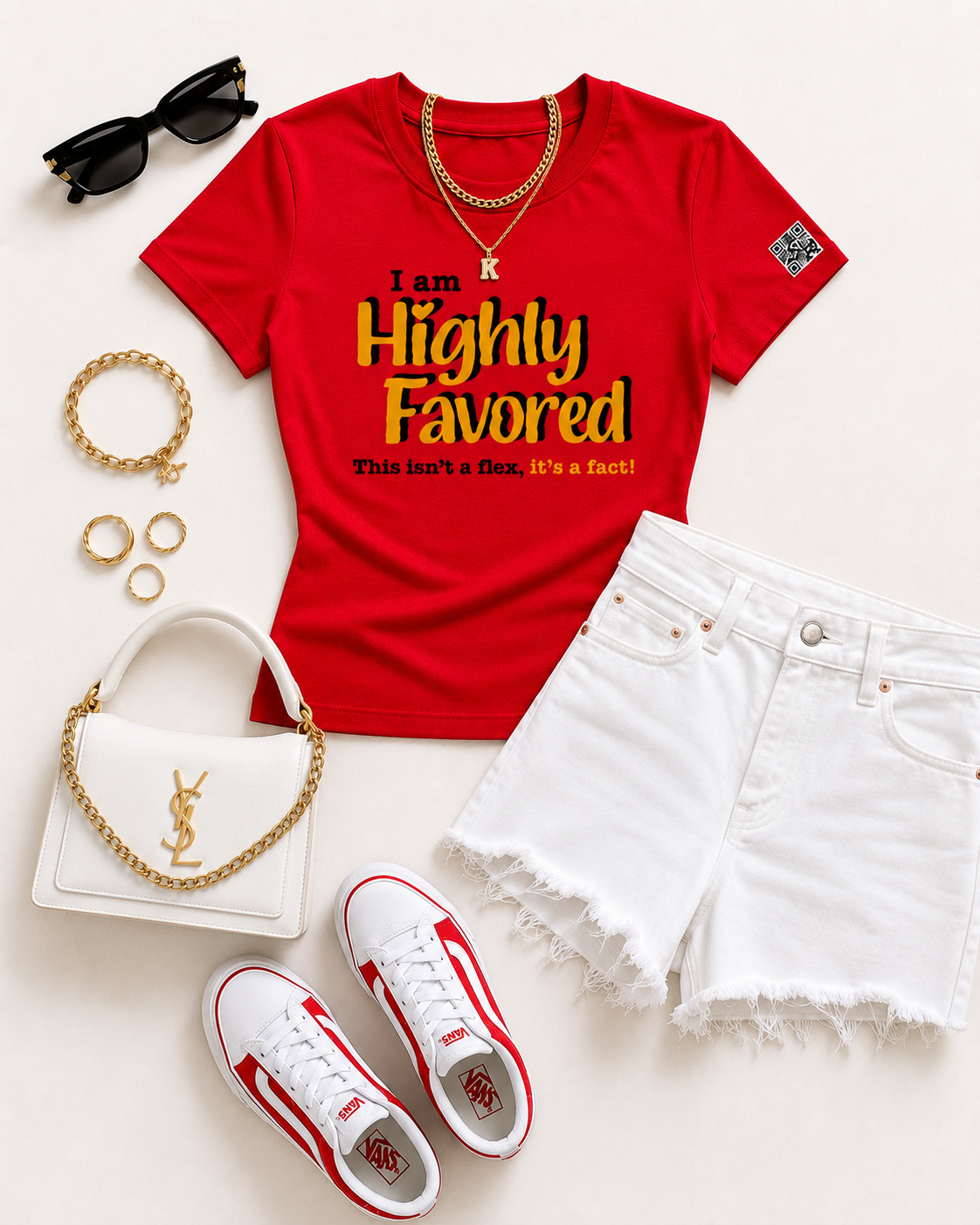 Highly Favored G+B Red Unisex Graphic Tee - Affirmation Apparel by Sawubona Life