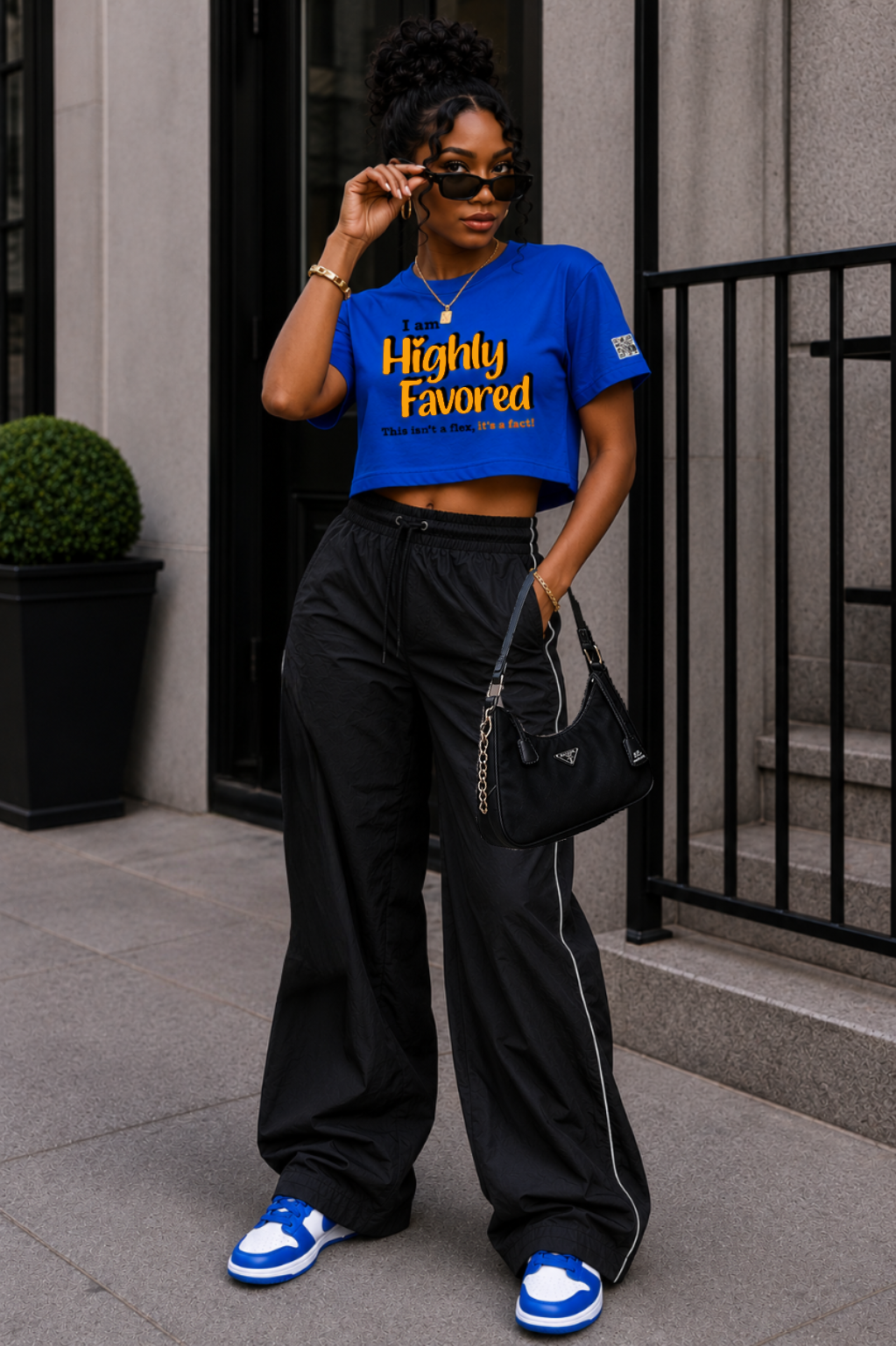 Highly Favored G+B Blue Cropped Loose Graphic Tee - Affirmation Apparel by Sawubona Life