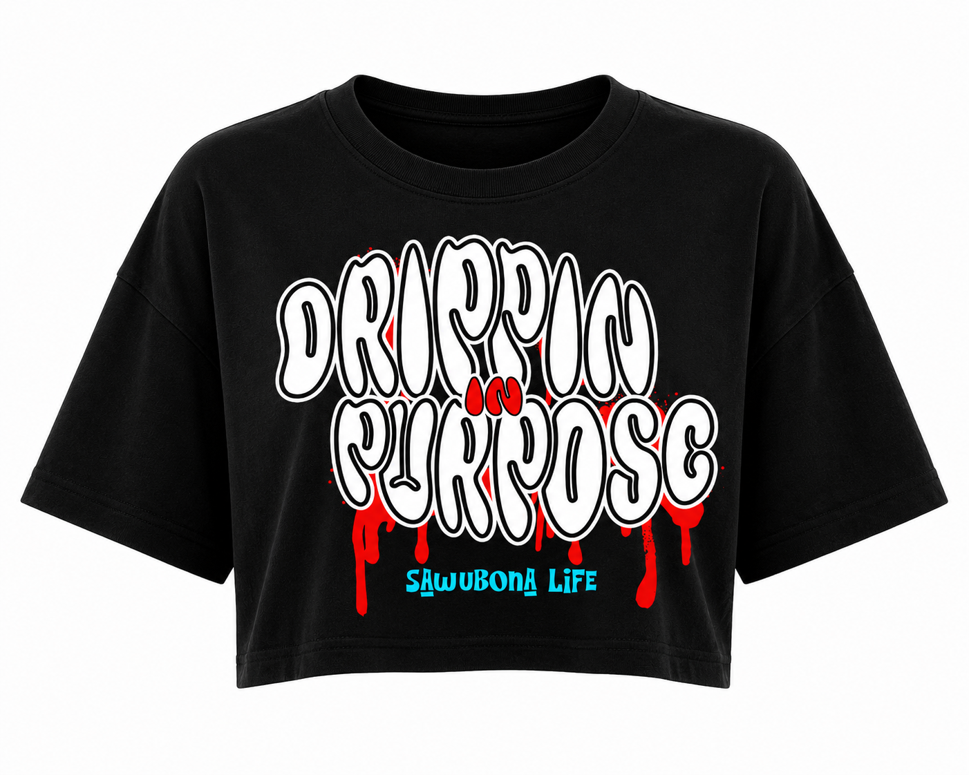 Drippin in Purpose Black Ladies Tee with Red Graphic  - Affirmation apparel by Sawubona Life