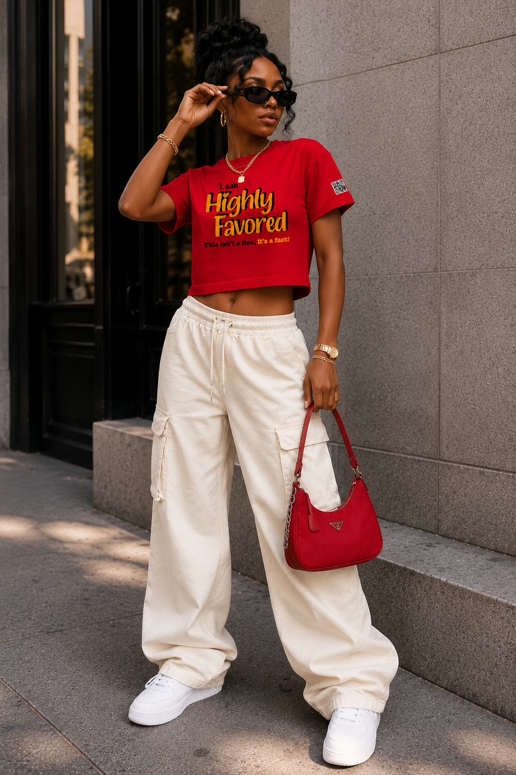 Highly Favored G+B Red Cropped Loose Graphic Tee - Affirmation Apparel by Sawubona Life