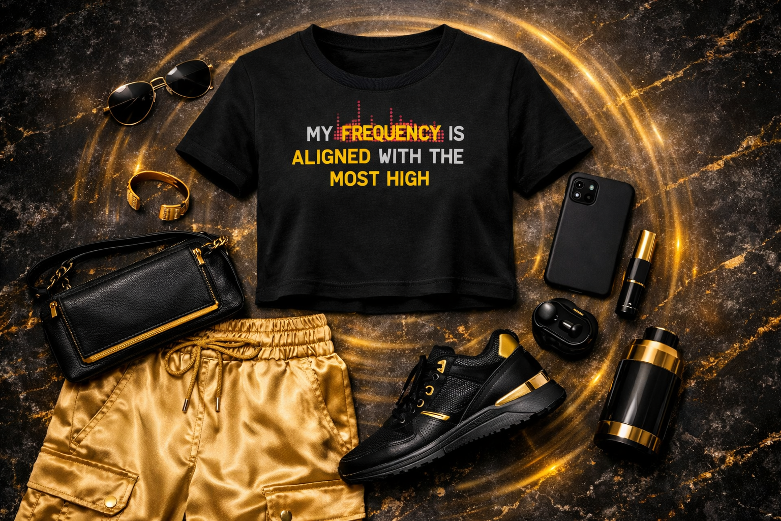 Aligned Frequency Black Crop Top Graphic Tee for Women - Affirmation apparel by Sawubona Life