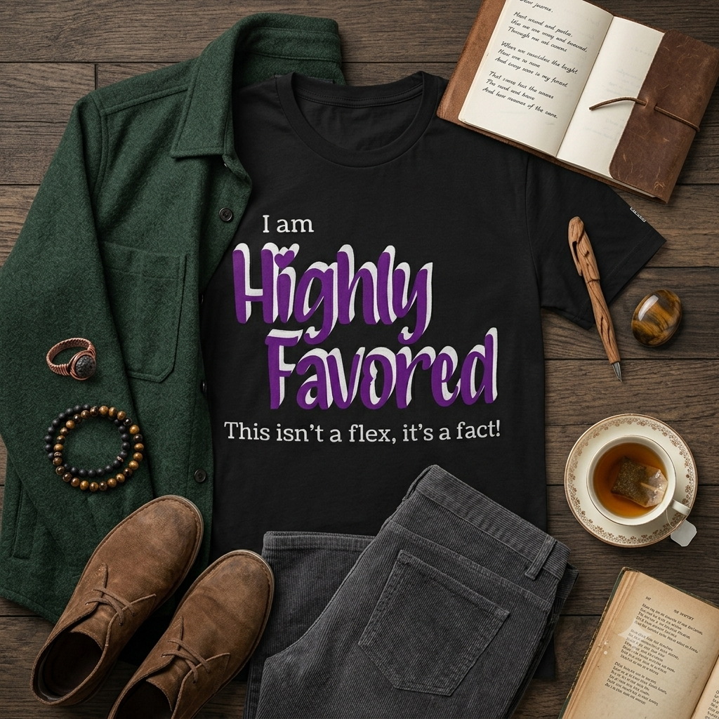 Highly Favored P+W Black Unisex Graphic Tee - Affirmation Apparel by Sawubona Life