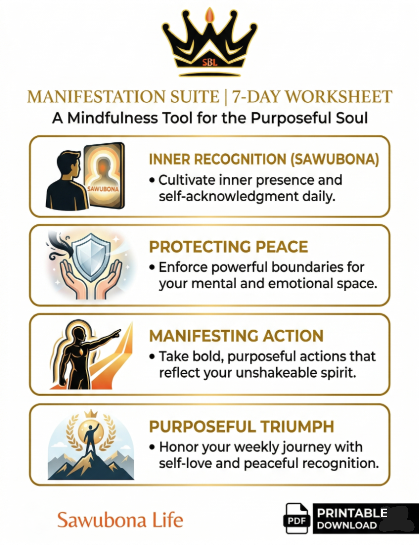 Manifestation Suite 7-Day Mindfulness Tool worksheet | Printable PDF