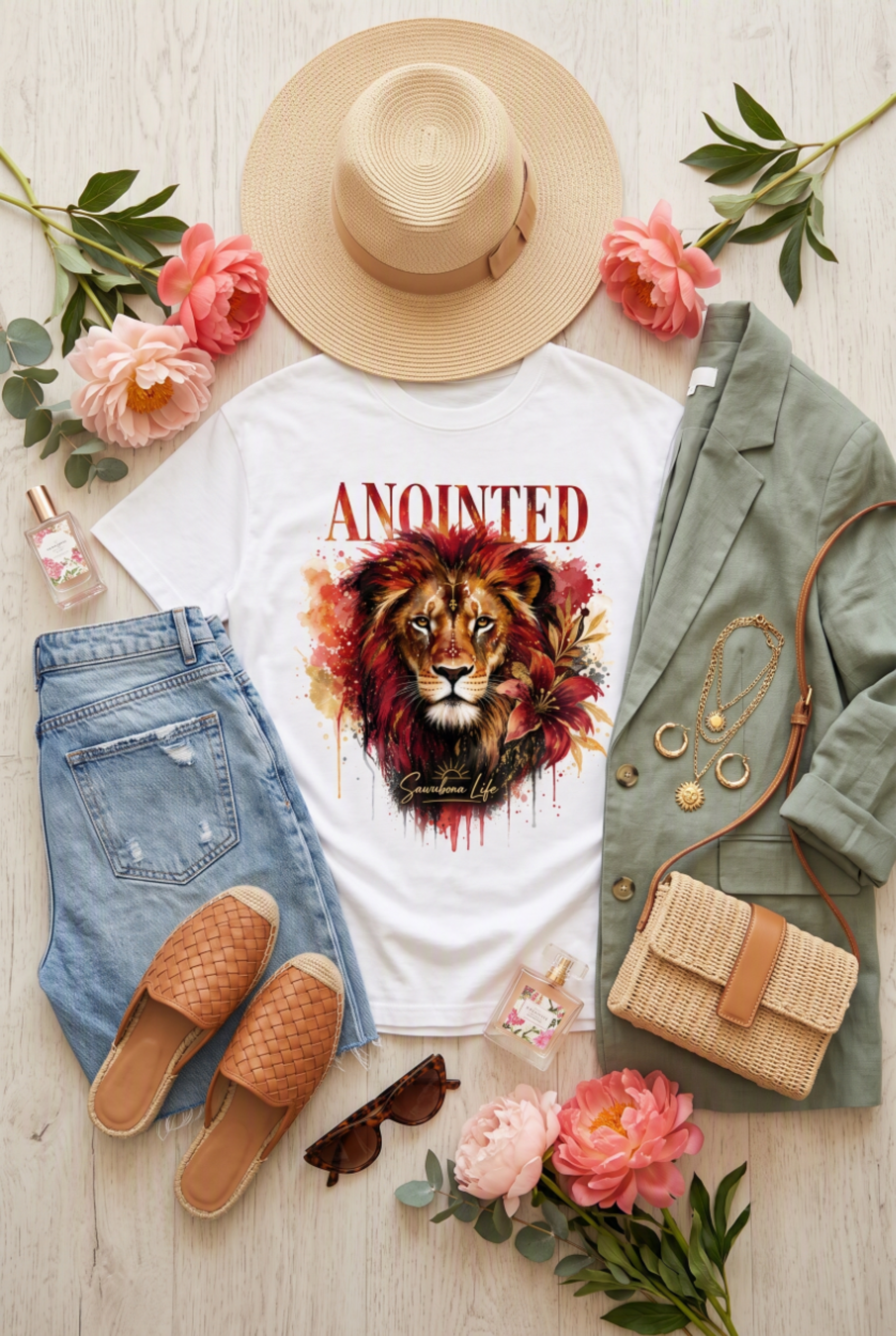 Anointed Lion 2.0 White Unisex Graphic Tee - Affirmation Apparel by Sawubona Life