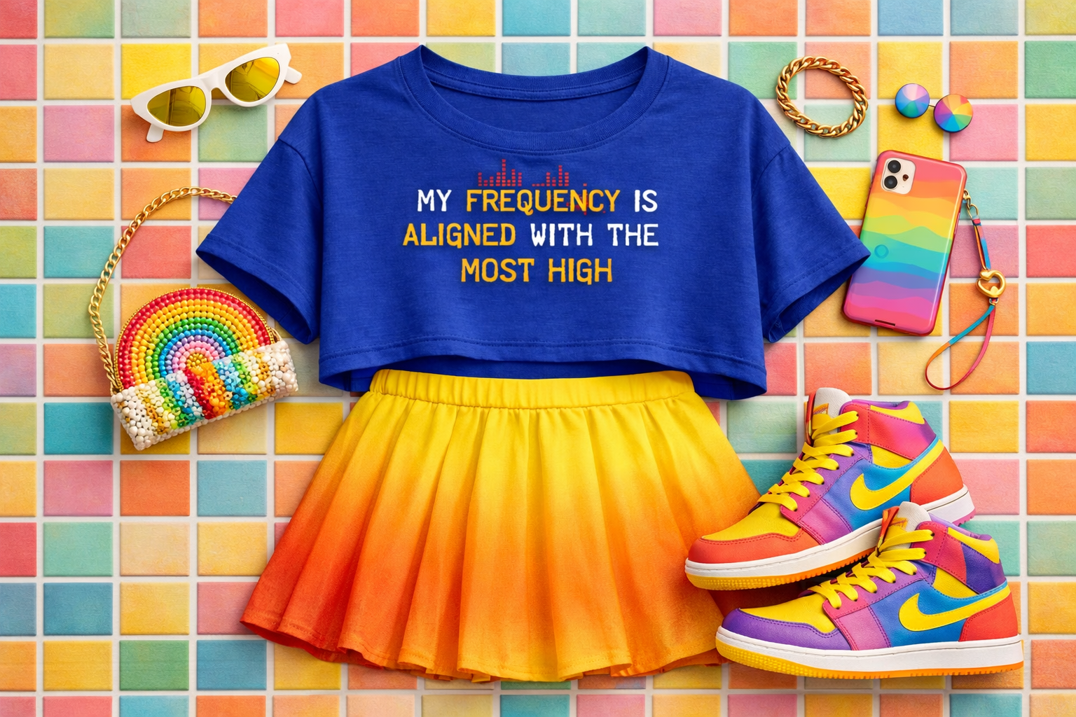 Aligned Frequency Blue Crop Top Graphic Tee for Women - Affirmation apparel by Sawubona Life
