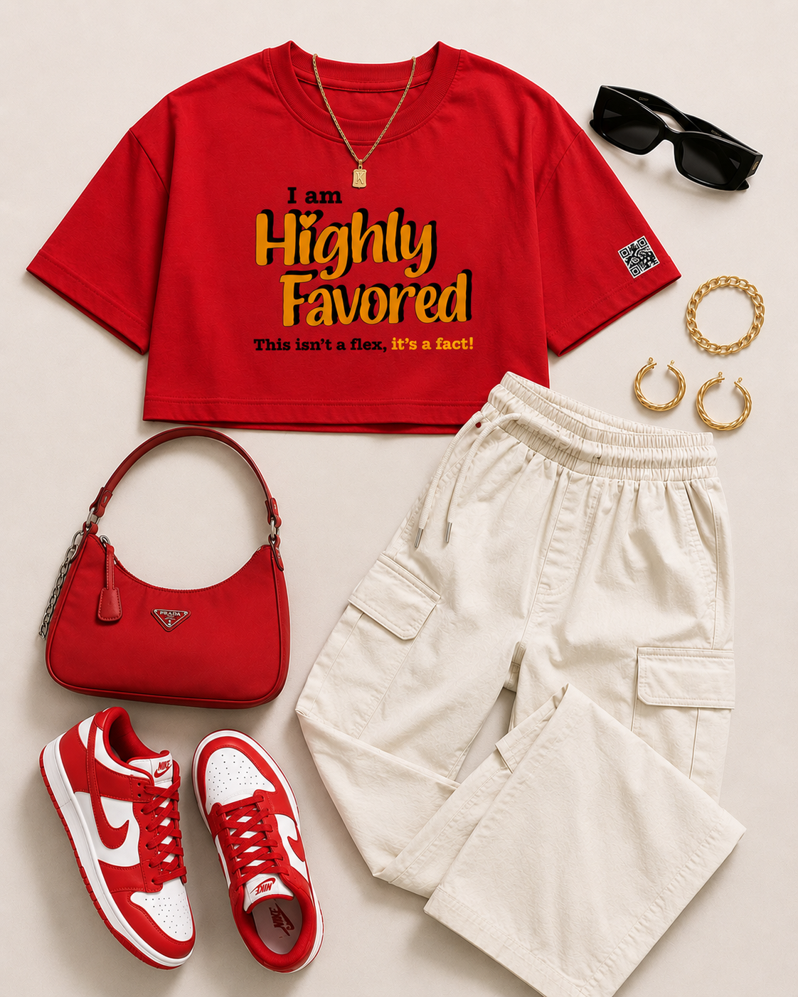 Highly Favored G+B Red Cropped Loose Graphic Tee - Affirmation Apparel by Sawubona Life