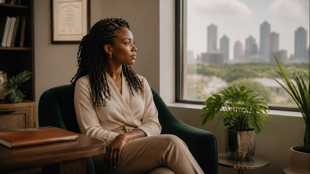Jasmine Sitting in Her Office