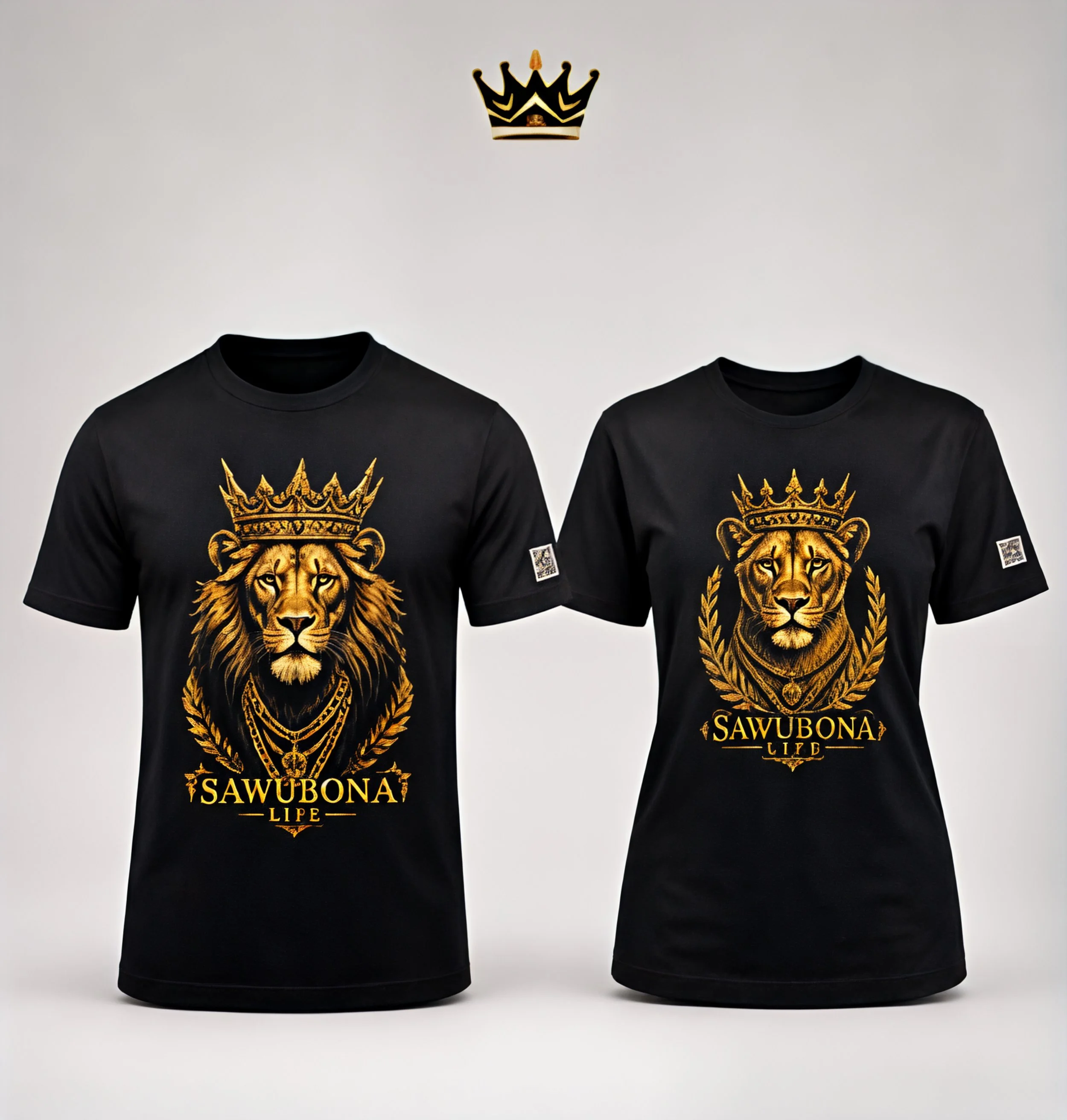 Available 18 AUGUST 2026 - Majestic Lion & Lioness Black Unisex Graphic Tees - Affirmation Apparel by Sawubona Life
