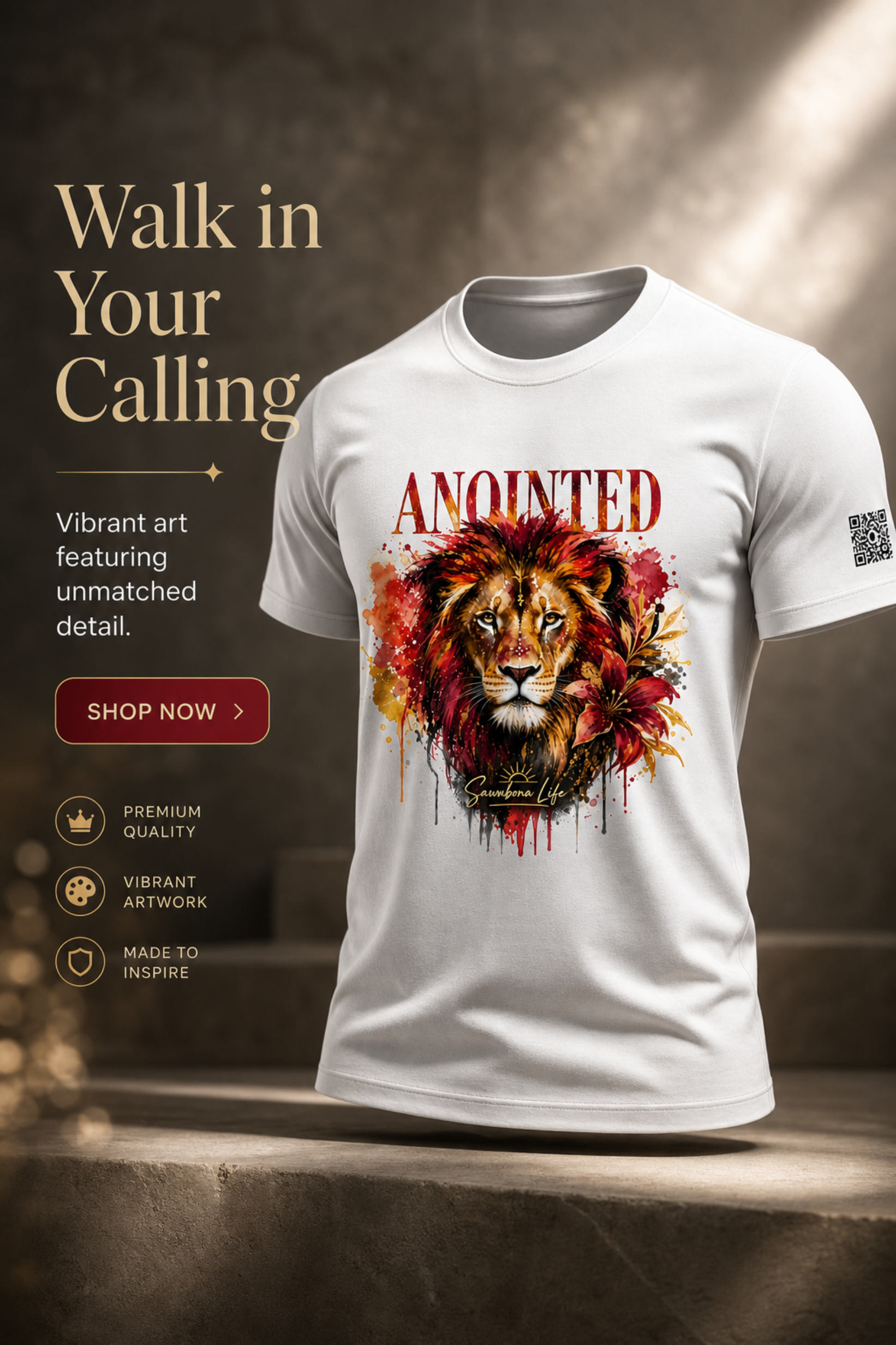 Anointed Lion 2.0 White Unisex Graphics Tee - Affirmation Apparel by Sawubona Life