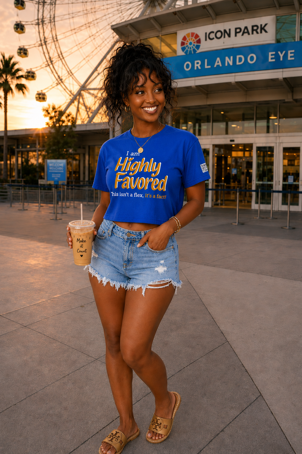 Highly Favored G+W Blue Cropped Loose Graphic Tee - Affirmation Apparel by Sawubona Life