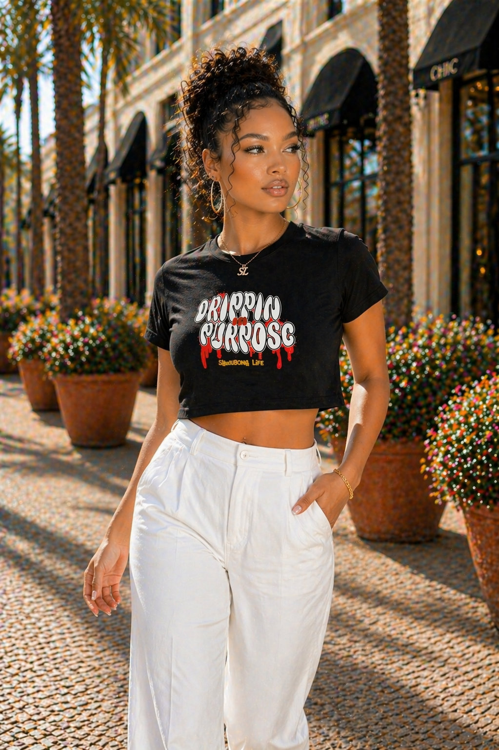 Drippin in Purpose Black Ladies Tee with Red Graphic  - Affirmation apparel by Sawubona Life
